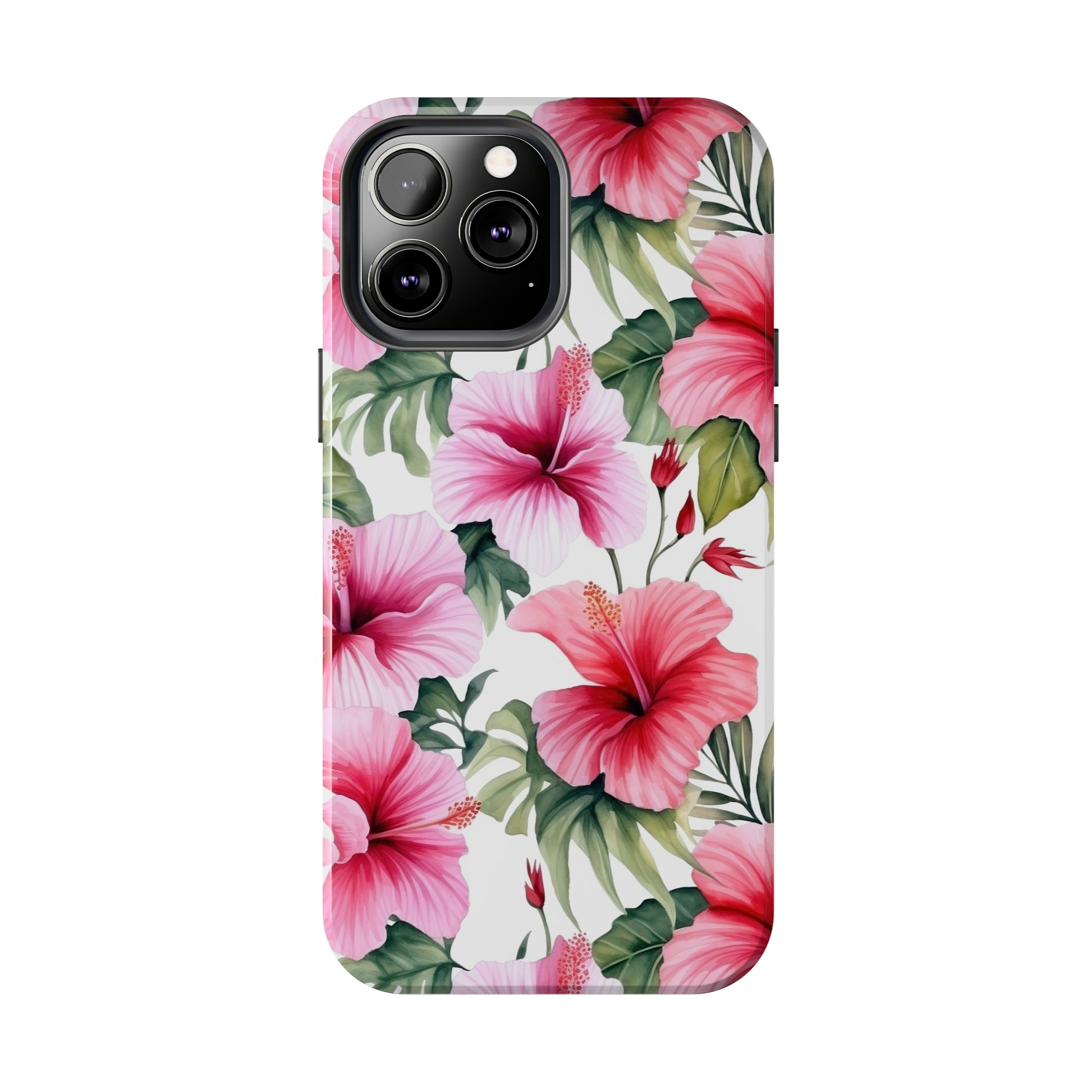 AI Pink Hibiscus Pattern Phone Case for iPhone - Lightweight, Impact Resistant, Wireless Charging Compatible-AI phone case-AI By AJ