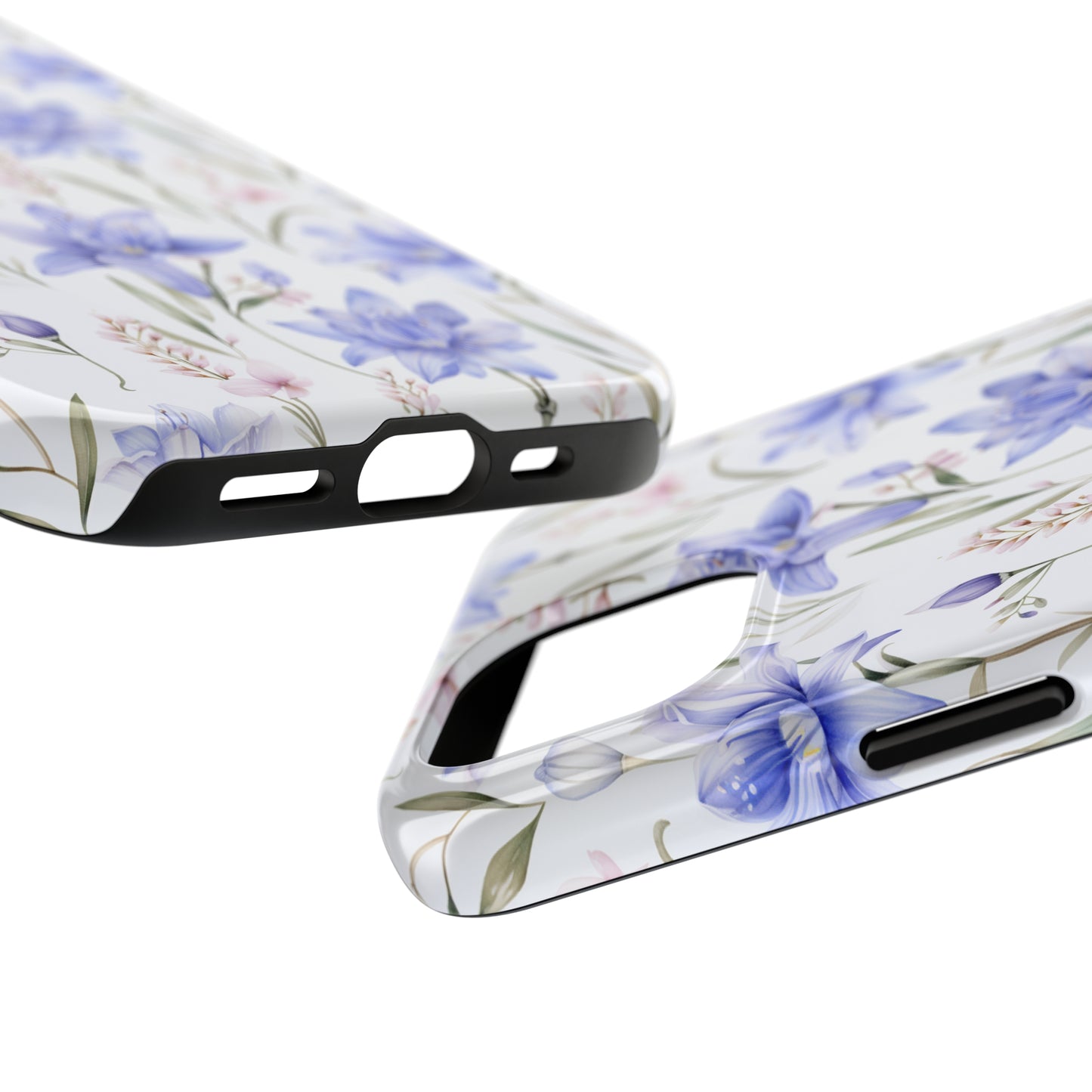 AI Bluebell Pattern Phone Case for iPhone - Lightweight, Impact Resistant, Wireless Charging Compatible