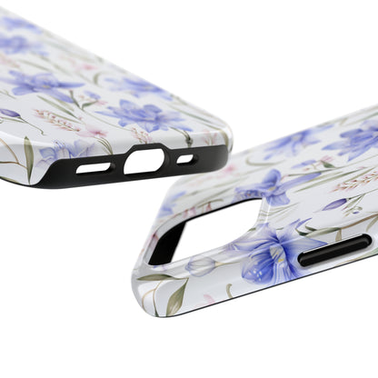 AI Bluebell Pattern Phone Case for iPhone - Lightweight, Impact Resistant, Wireless Charging Compatible