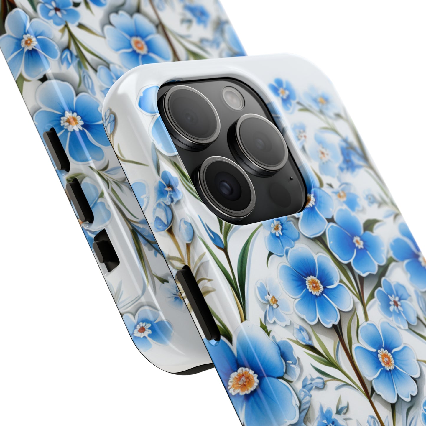 AI Forget Me Nots Flower Pattern Phone Case for iPhone - Lightweight, Impact Resistant, Wireless Charging Compatible