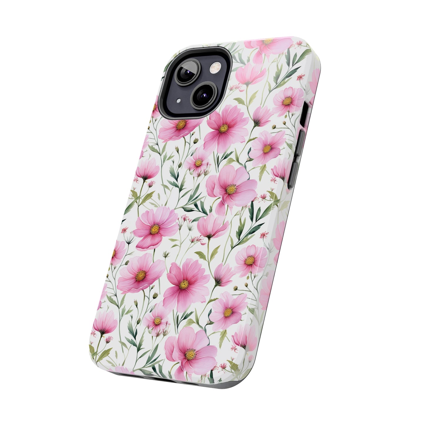 AI Cosmos Flower Pattern Phone Case for iPhone - Lightweight, Impact Resistant, Wireless Charging Compatible