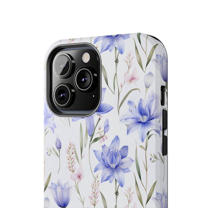 AI Bluebell Pattern Phone Case for iPhone - Lightweight, Impact Resistant, Wireless Charging Compatible