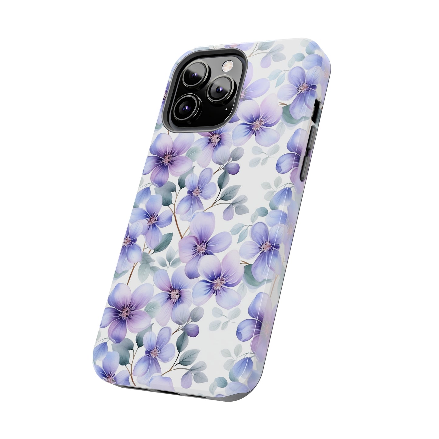 AI Violets Floral Pattern Phone Case for iPhone - Lightweight, Impact Resistant, Wireless Charging Compatible