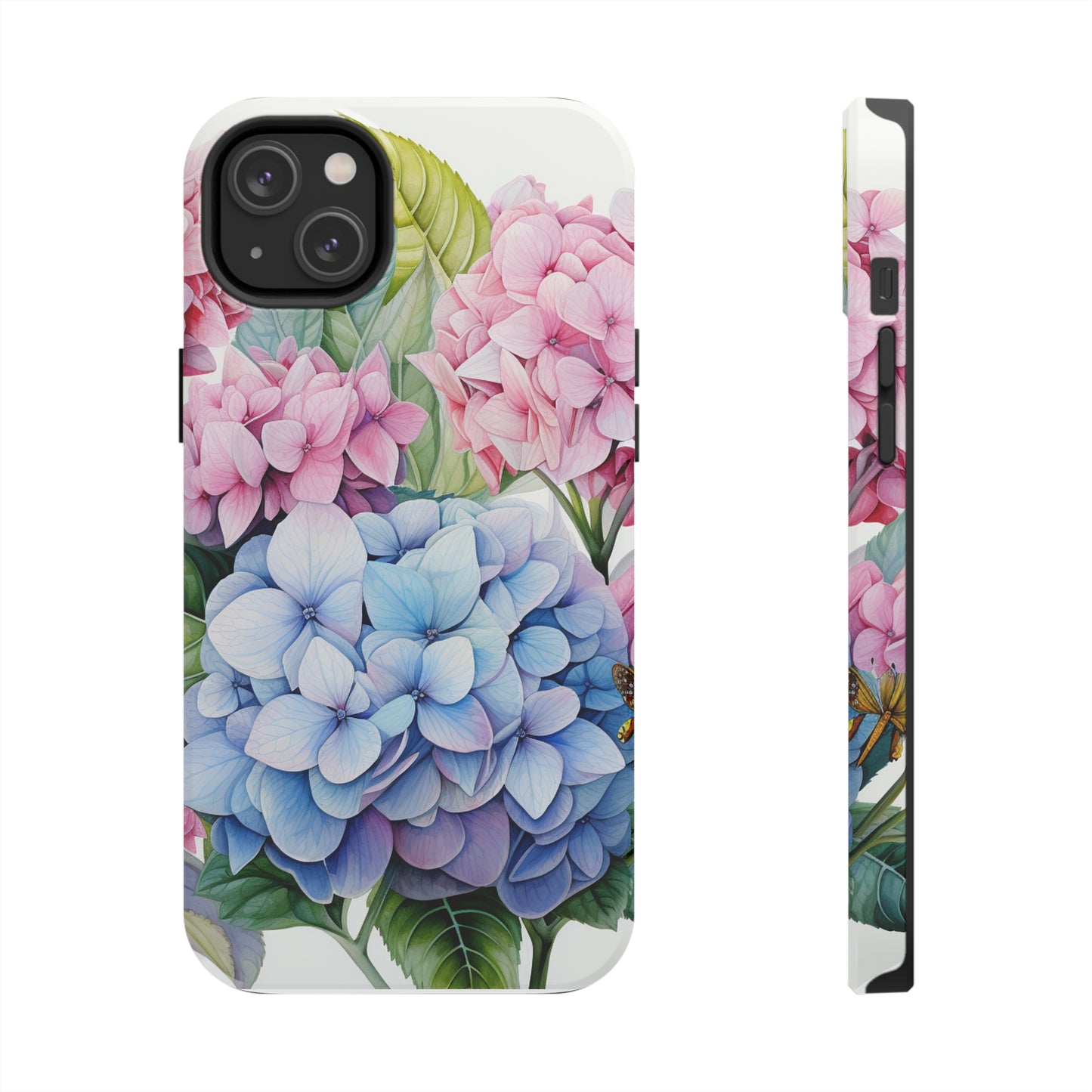 AI Hydrangeas Floral Pattern Phone Case for iPhone - Lightweight, Impact Resistant, Wireless Charging Compatible