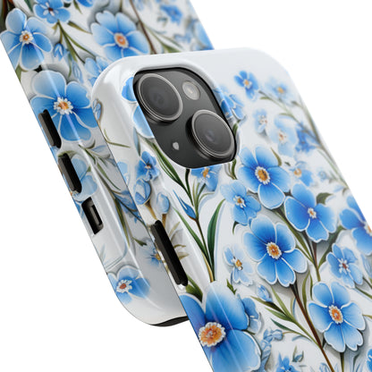 AI Forget Me Nots Flower Pattern Phone Case for iPhone - Lightweight, Impact Resistant, Wireless Charging Compatible