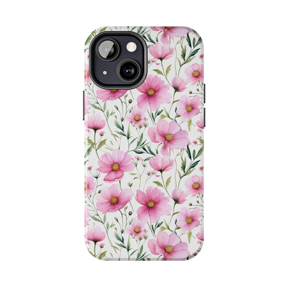 AI Cosmos Flower Pattern Phone Case for iPhone - Lightweight, Impact Resistant, Wireless Charging Compatible