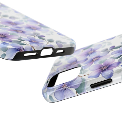 AI Violets Floral Pattern Phone Case for iPhone - Lightweight, Impact Resistant, Wireless Charging Compatible