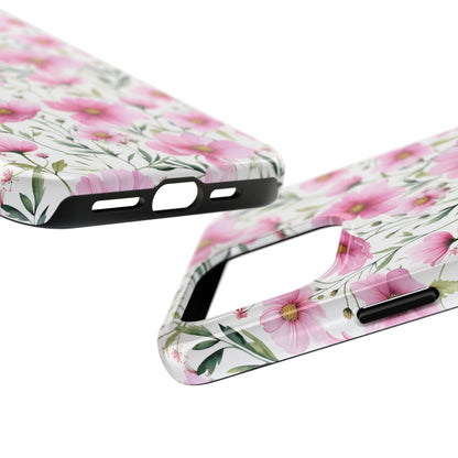 AI Cosmos Flower Pattern Phone Case for iPhone - Lightweight, Impact Resistant, Wireless Charging Compatible