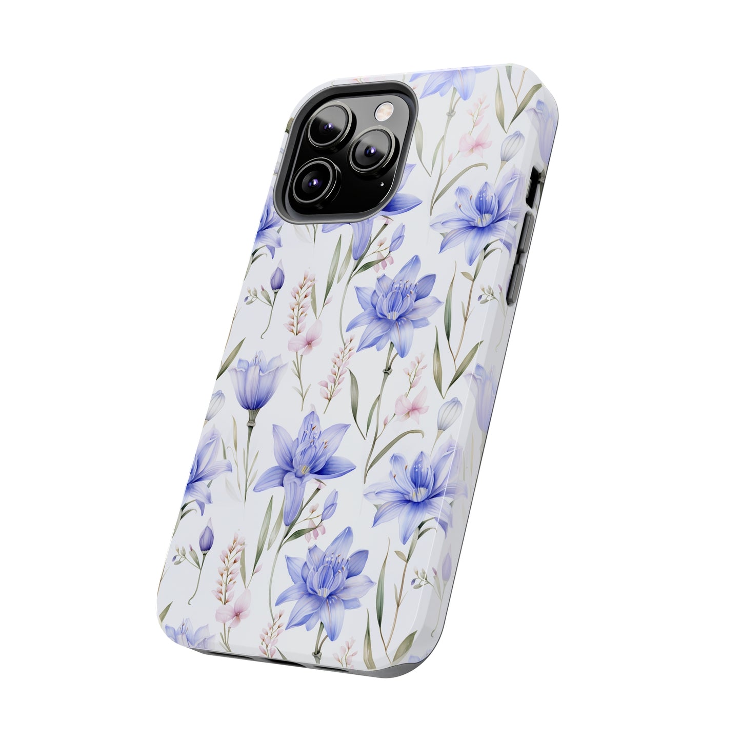 AI Bluebell Pattern Phone Case for iPhone - Lightweight, Impact Resistant, Wireless Charging Compatible