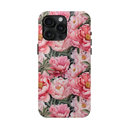 AI Peonies Floral Pattern Phone Case for iPhone - Lightweight, Impact Resistant, Wireless Charging Compatible