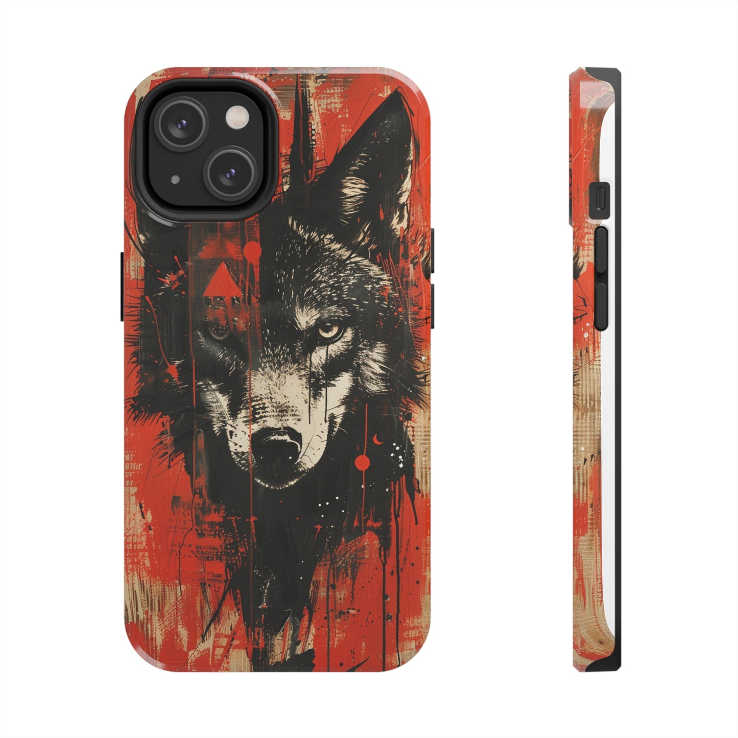 Asemic Writing Style Wolf Phone Case 3 for iPhone - Lightweight, Impact Resistant, Wireless Charging Compatible