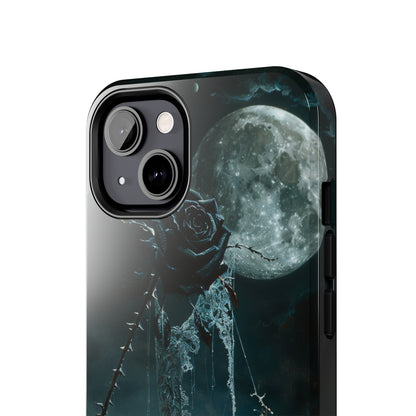 Gothic Skull and Black Rose Phone Case for iPhone - Lightweight, Impact Resistant, Wireless Charging Compatible