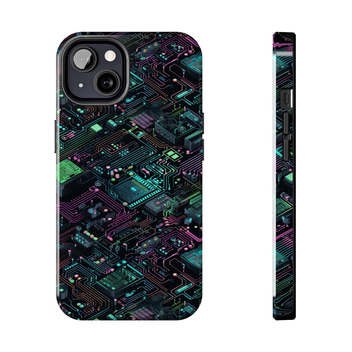 AI Retro Tech Pattern Phone Case for iPhone - Lightweight, Impact Resistant, Wireless Charging Compatible-AI phone case-AI By AJ