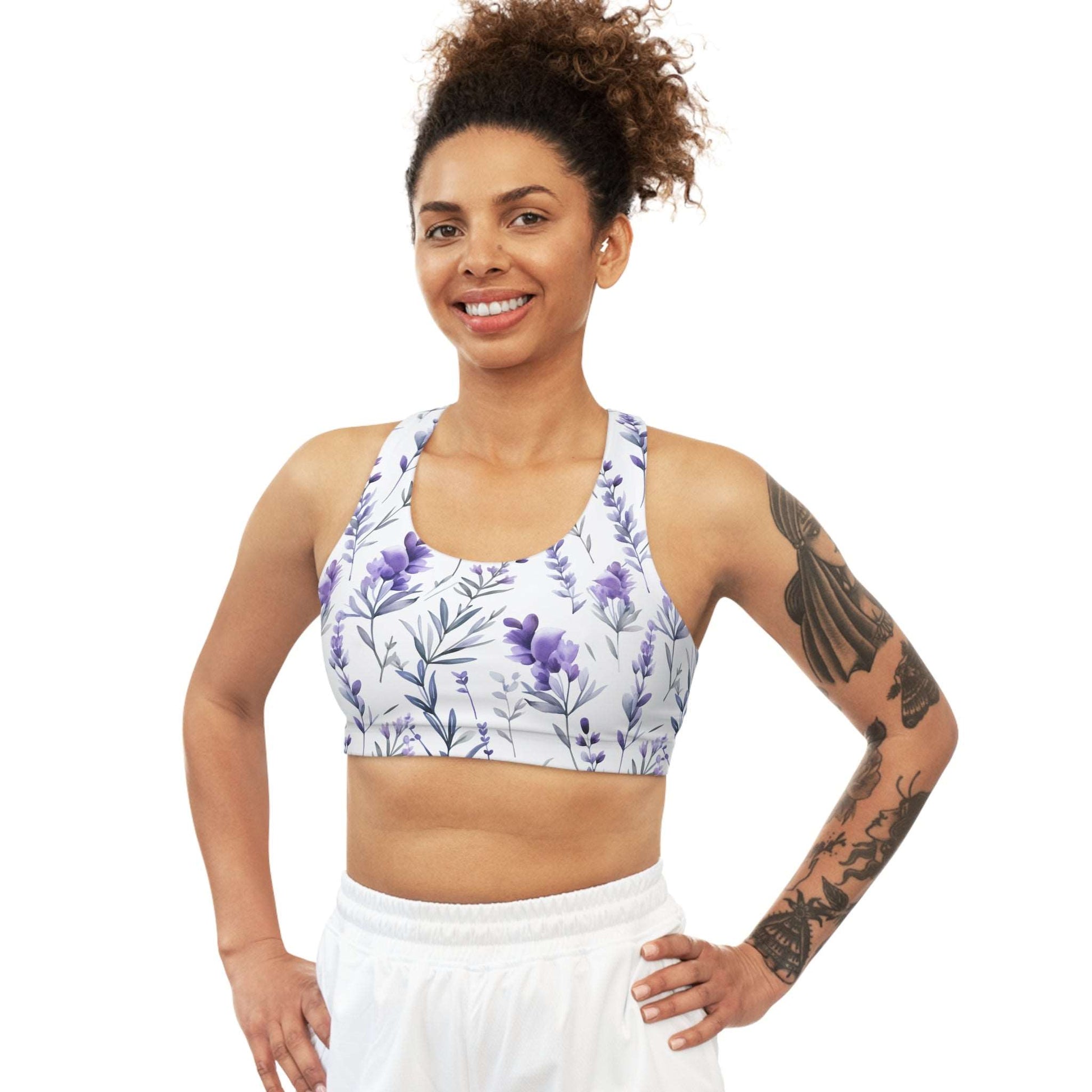 Lavender Flower Custom Sports Bra - Elegant & Supportive