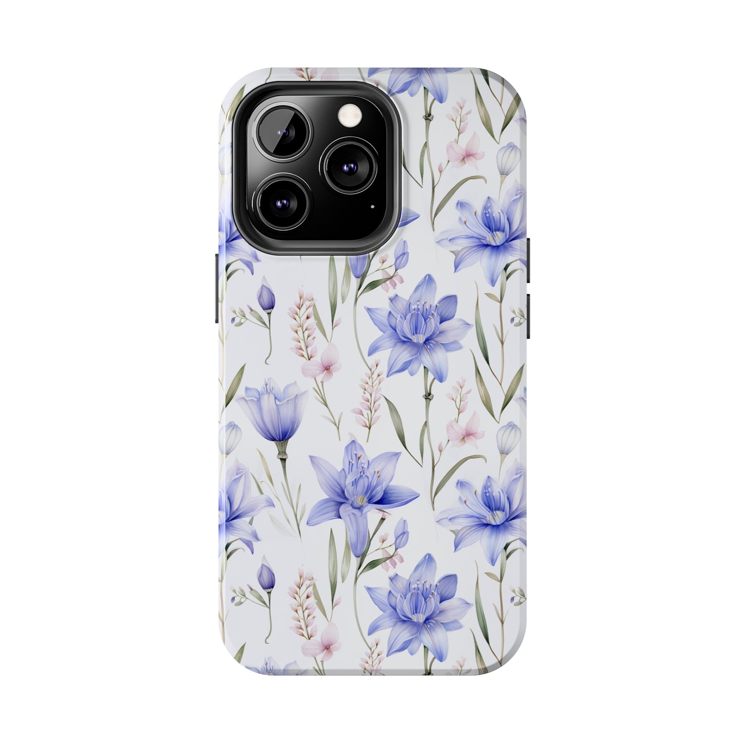 AI Bluebell Pattern Phone Case for iPhone - Lightweight, Impact Resistant, Wireless Charging Compatible