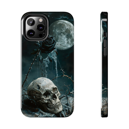 Gothic Skull and Black Rose Phone Case for iPhone - Lightweight, Impact Resistant, Wireless Charging Compatible