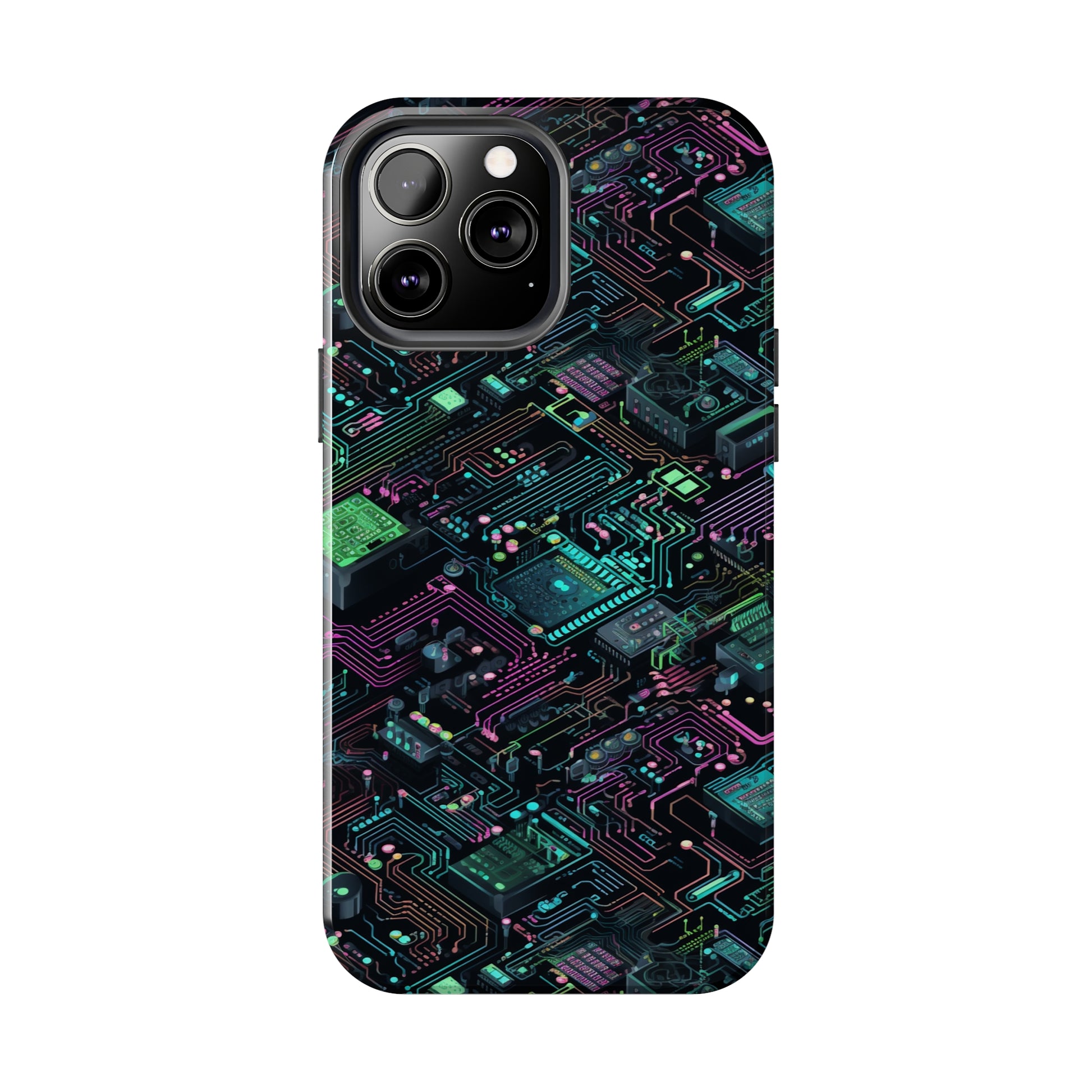 AI Retro Tech Pattern Phone Case for iPhone - Lightweight, Impact Resistant, Wireless Charging Compatible-AI phone case-AI By AJ