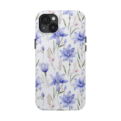 AI Bluebell Pattern Phone Case for iPhone - Lightweight, Impact Resistant, Wireless Charging Compatible