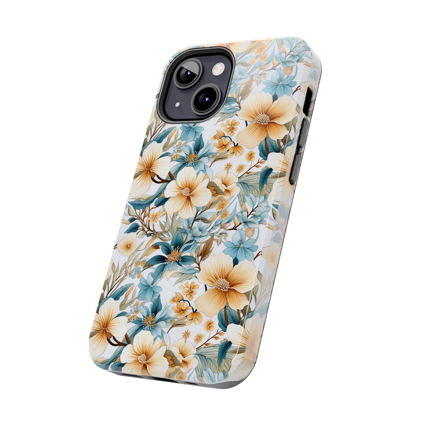 AI Magnolias Floral Pattern Phone Case for iPhone - Lightweight, Impact Resistant, Wireless Charging Compatible