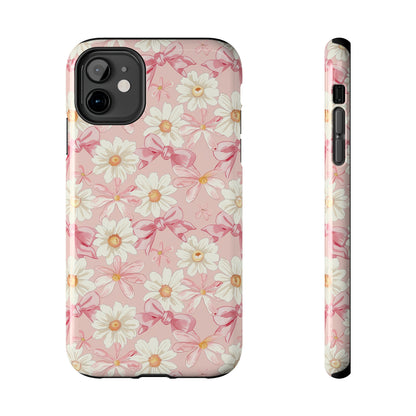 Daisies and Pink Bows Phone Case for iPhone - Lightweight, Impact Resistant, Wireless Charging Compatible