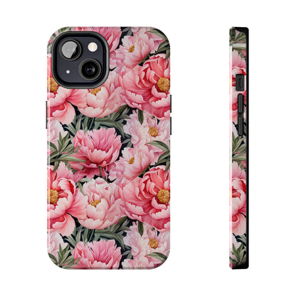 AI Peonies Floral Pattern Phone Case for iPhone - Lightweight, Impact Resistant, Wireless Charging Compatible