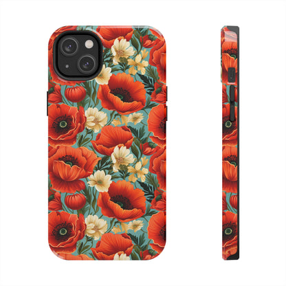 AI Poppies Floral Pattern Phone Case for iPhone - Lightweight, Impact Resistant, Wireless Charging Compatible