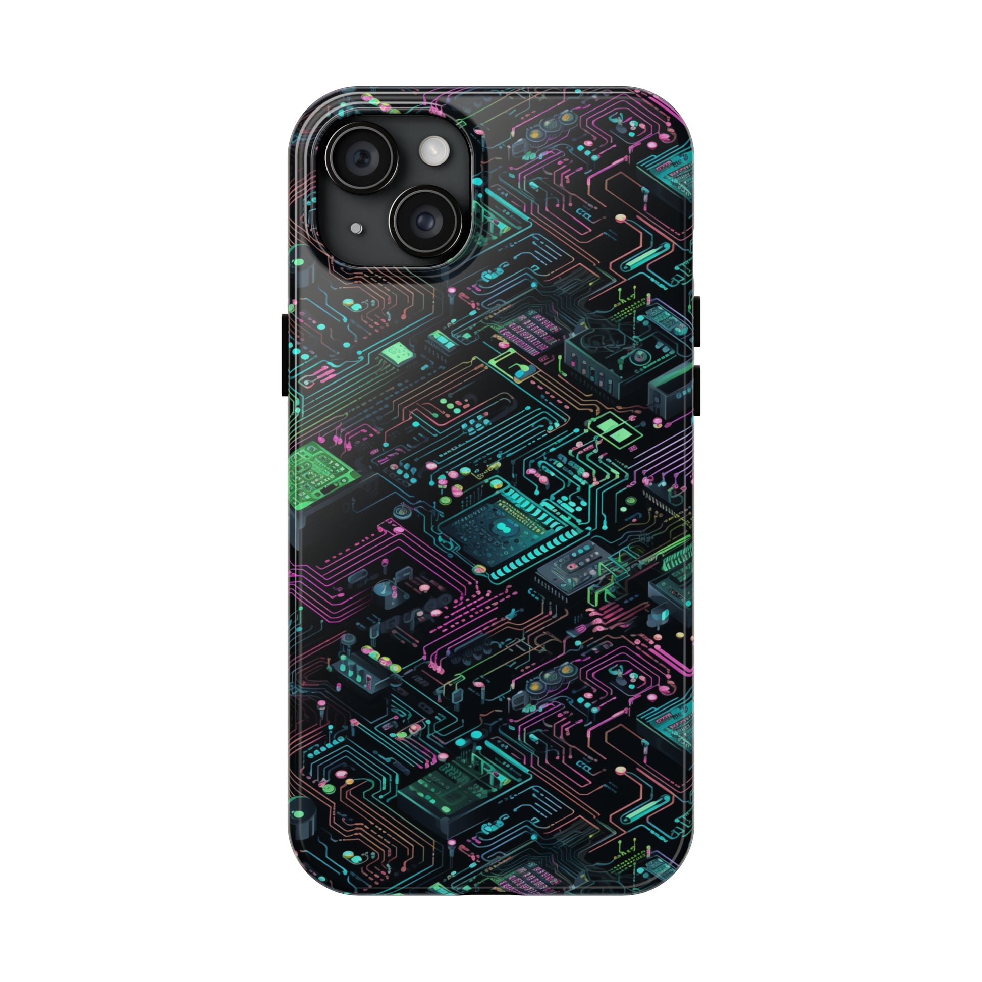 AI Retro Tech Pattern Phone Case for iPhone - Lightweight, Impact Resistant, Wireless Charging Compatible-AI phone case-AI By AJ