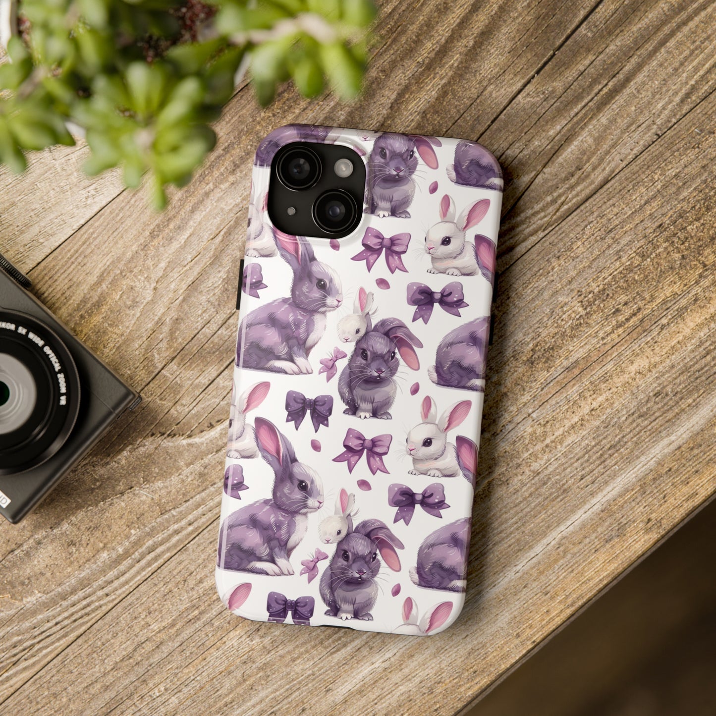 Bunnies and Bows Phone Case for iPhone - Lightweight, Impact Resistant, Wireless Charging Compatible