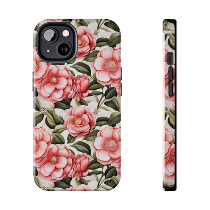 AI Camellias Flower Pattern Phone Case for iPhone - Lightweight, Impact Resistant, Wireless Charging Compatible