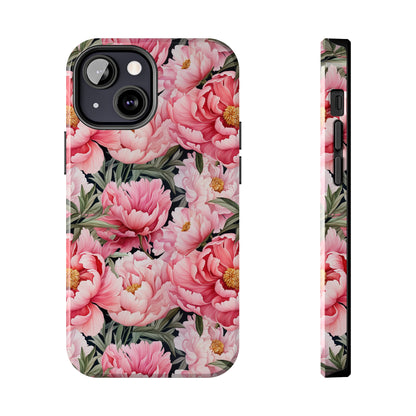 AI Peonies Floral Pattern Phone Case for iPhone - Lightweight, Impact Resistant, Wireless Charging Compatible