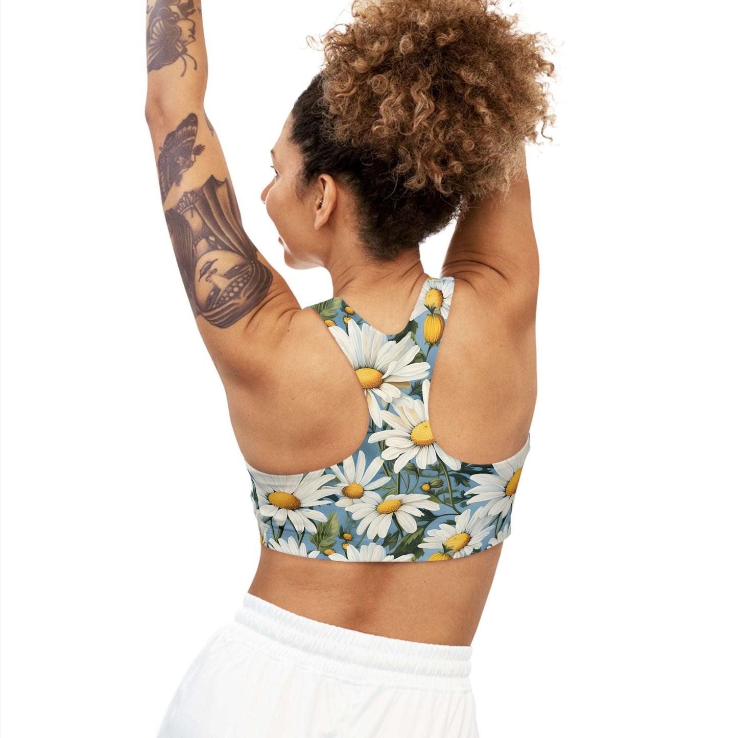 Daisy Pattern Custom Sports Bra - Comfort & Style Combined