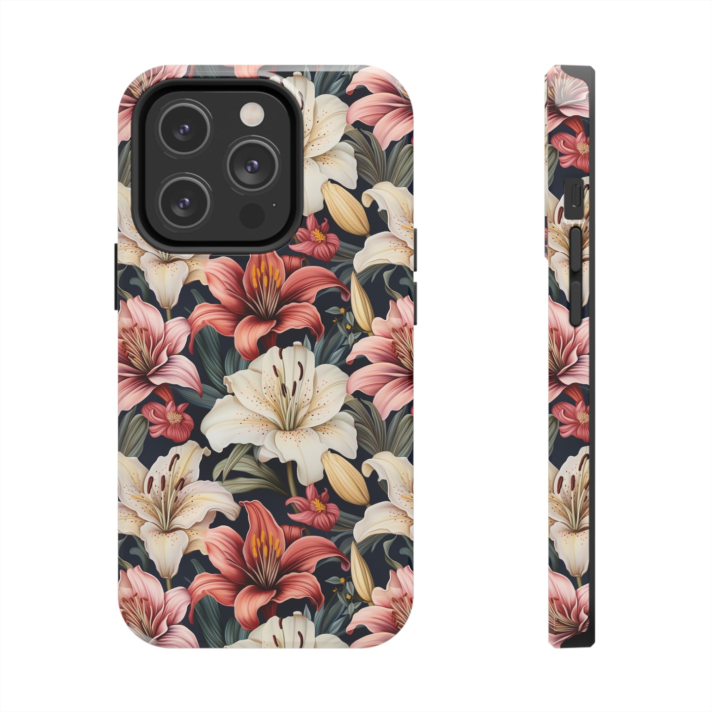 AI Lillies Flower Pattern Phone Case for iPhone - Lightweight, Impact Resistant, Wireless Charging Compatible