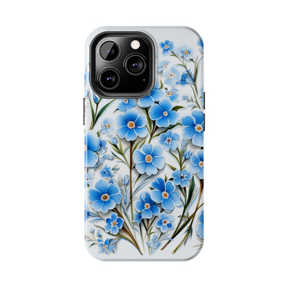 AI Forget Me Nots Flower Pattern Phone Case for iPhone - Lightweight, Impact Resistant, Wireless Charging Compatible