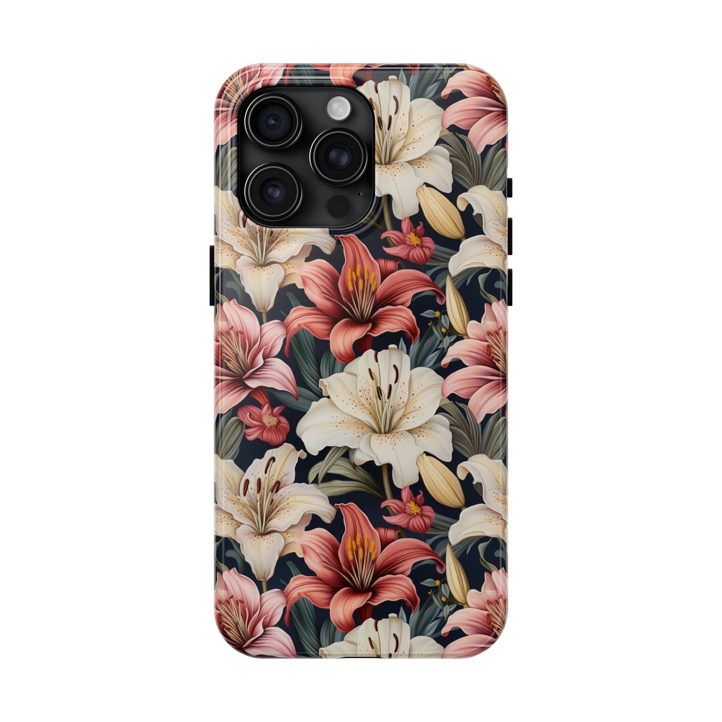 AI Lillies Flower Pattern Phone Case for iPhone - Lightweight, Impact Resistant, Wireless Charging Compatible