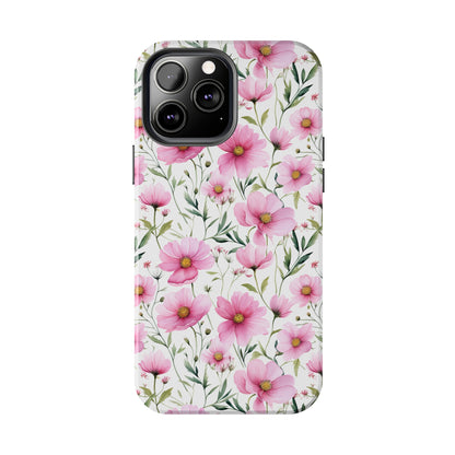 AI Cosmos Flower Pattern Phone Case for iPhone - Lightweight, Impact Resistant, Wireless Charging Compatible