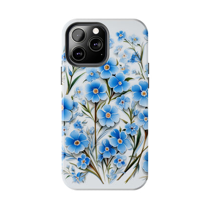 AI Forget Me Nots Flower Pattern Phone Case for iPhone - Lightweight, Impact Resistant, Wireless Charging Compatible