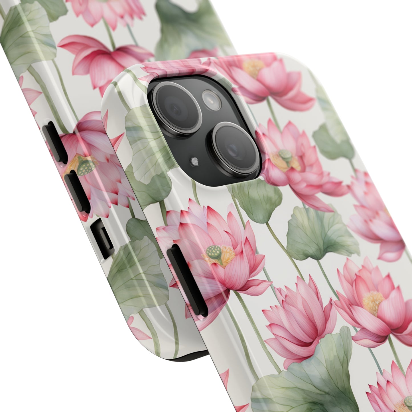 AI Lotus Flower Pattern Phone Case for iPhone - Lightweight, Impact Resistant, Wireless Charging Compatible