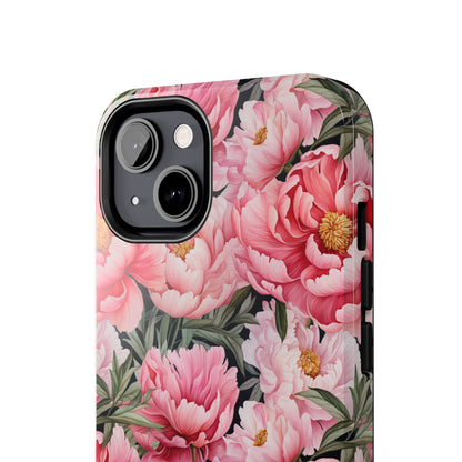 AI Peonies Floral Pattern Phone Case for iPhone - Lightweight, Impact Resistant, Wireless Charging Compatible