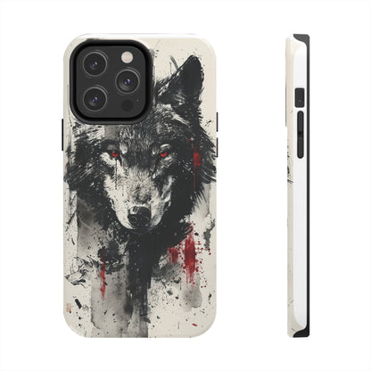 Asemic Writing Style Wolf Phone Case for iPhone - Lightweight, Impact Resistant, Wireless Charging Compatible