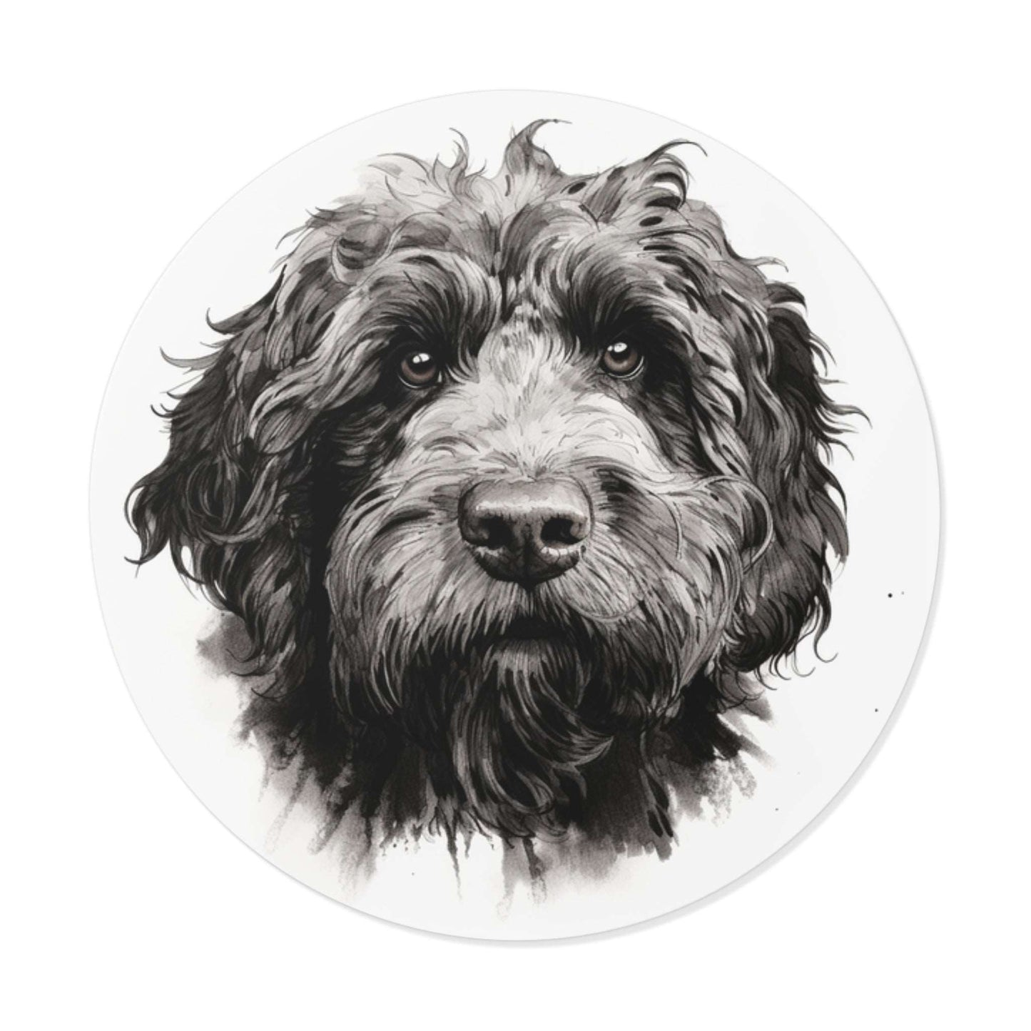 Round Vinyl Dog Sticker - Newfypoo, Labradoodle, Pet Decal