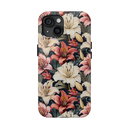 AI Lillies Flower Pattern Phone Case for iPhone - Lightweight, Impact Resistant, Wireless Charging Compatible