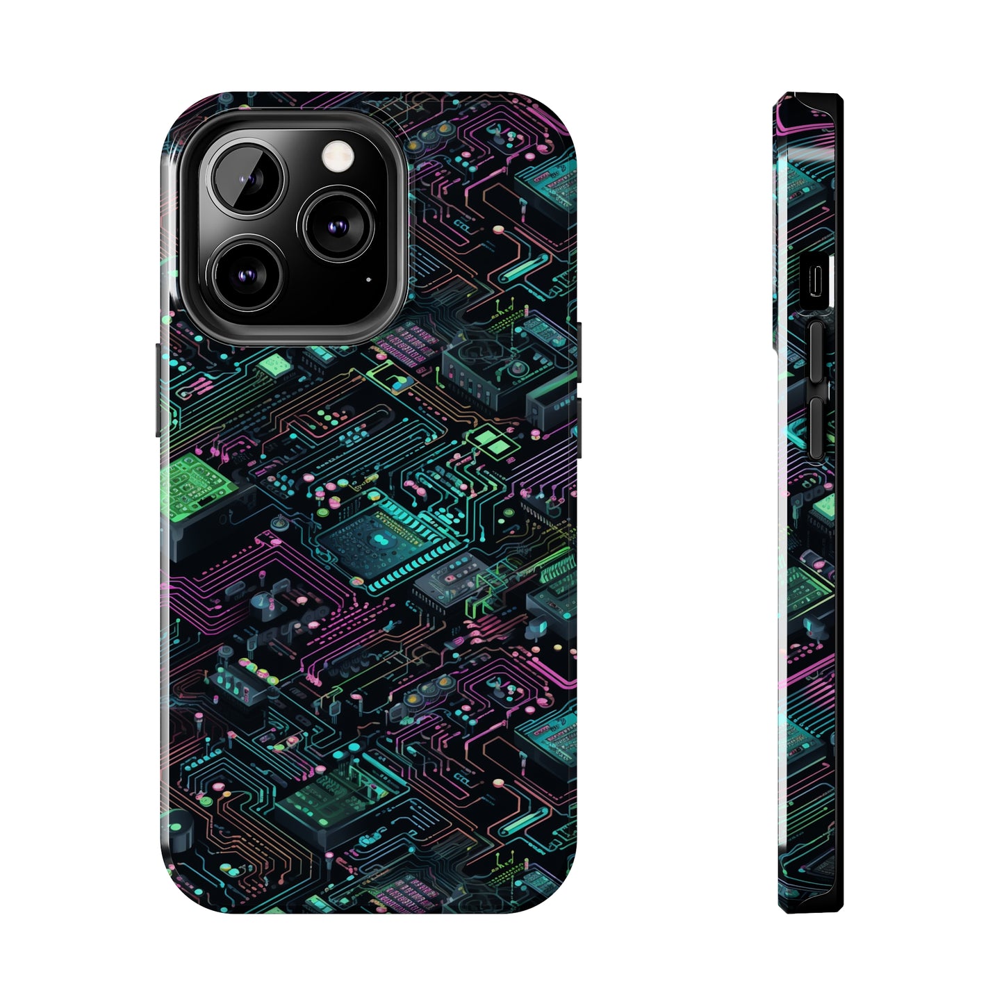 AI Retro Tech Pattern Phone Case for iPhone - Lightweight, Impact Resistant, Wireless Charging Compatible-AI phone case-AI By AJ