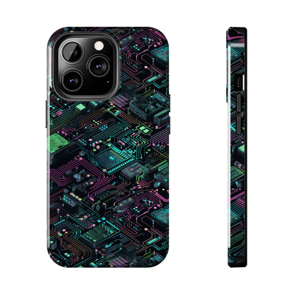 AI Retro Tech Pattern Phone Case for iPhone - Lightweight, Impact Resistant, Wireless Charging Compatible-AI phone case-AI By AJ