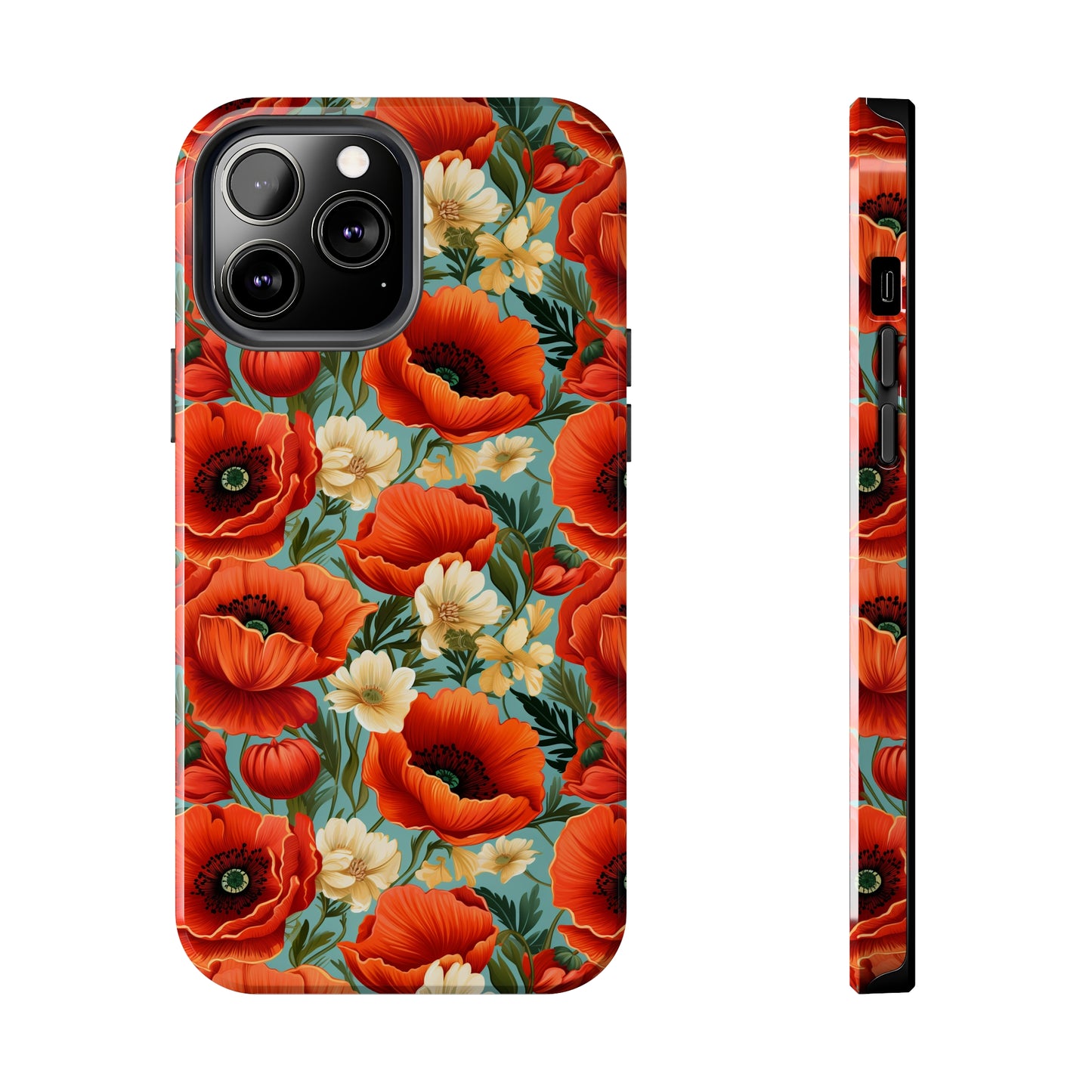 AI Poppies Floral Pattern Phone Case for iPhone - Lightweight, Impact Resistant, Wireless Charging Compatible