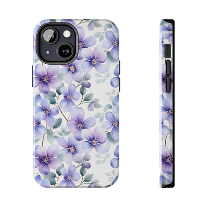 AI Violets Floral Pattern Phone Case for iPhone - Lightweight, Impact Resistant, Wireless Charging Compatible