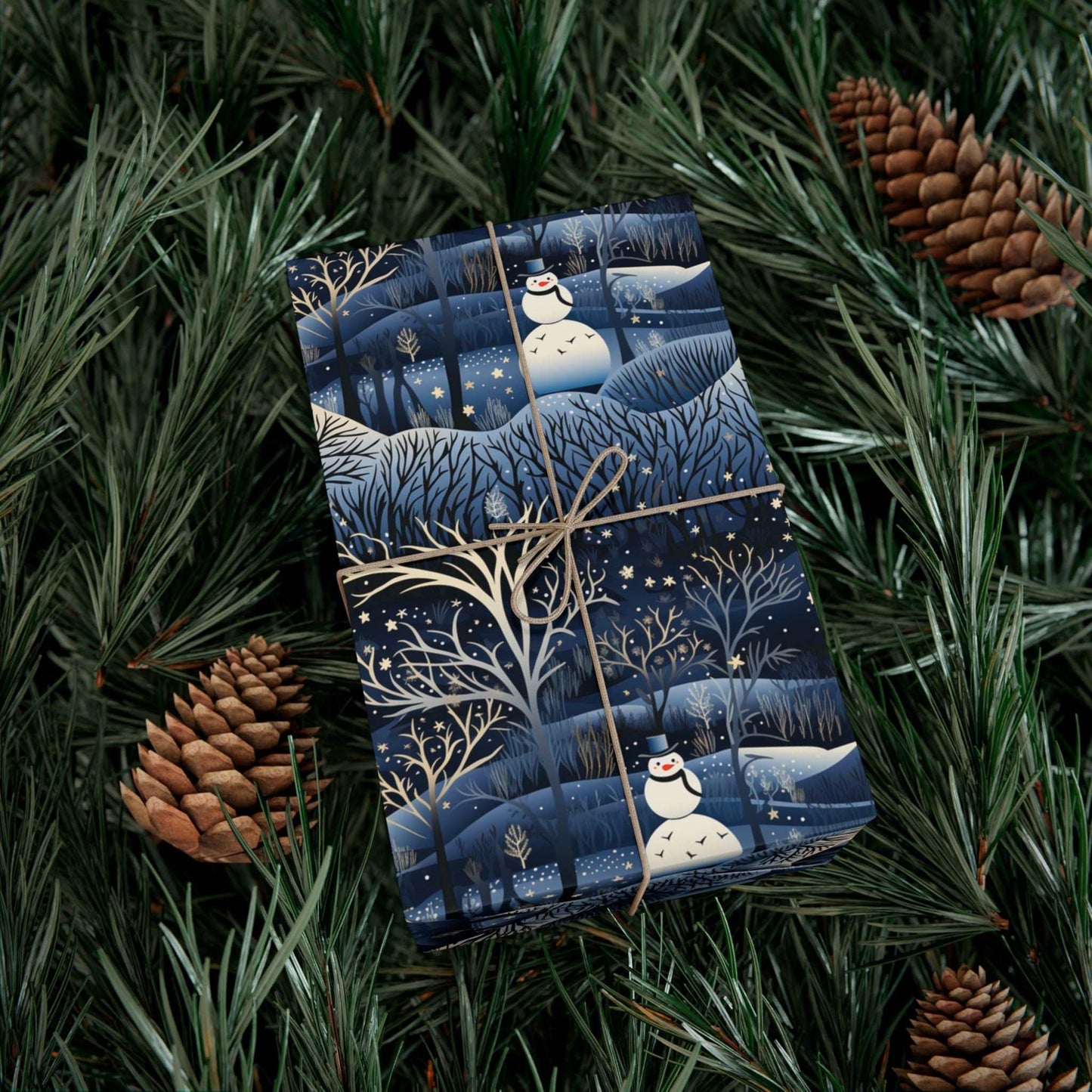 Satin Blue Snowman Wrapping Paper | Holiday wrapping paper | Snowman Gift Wrap