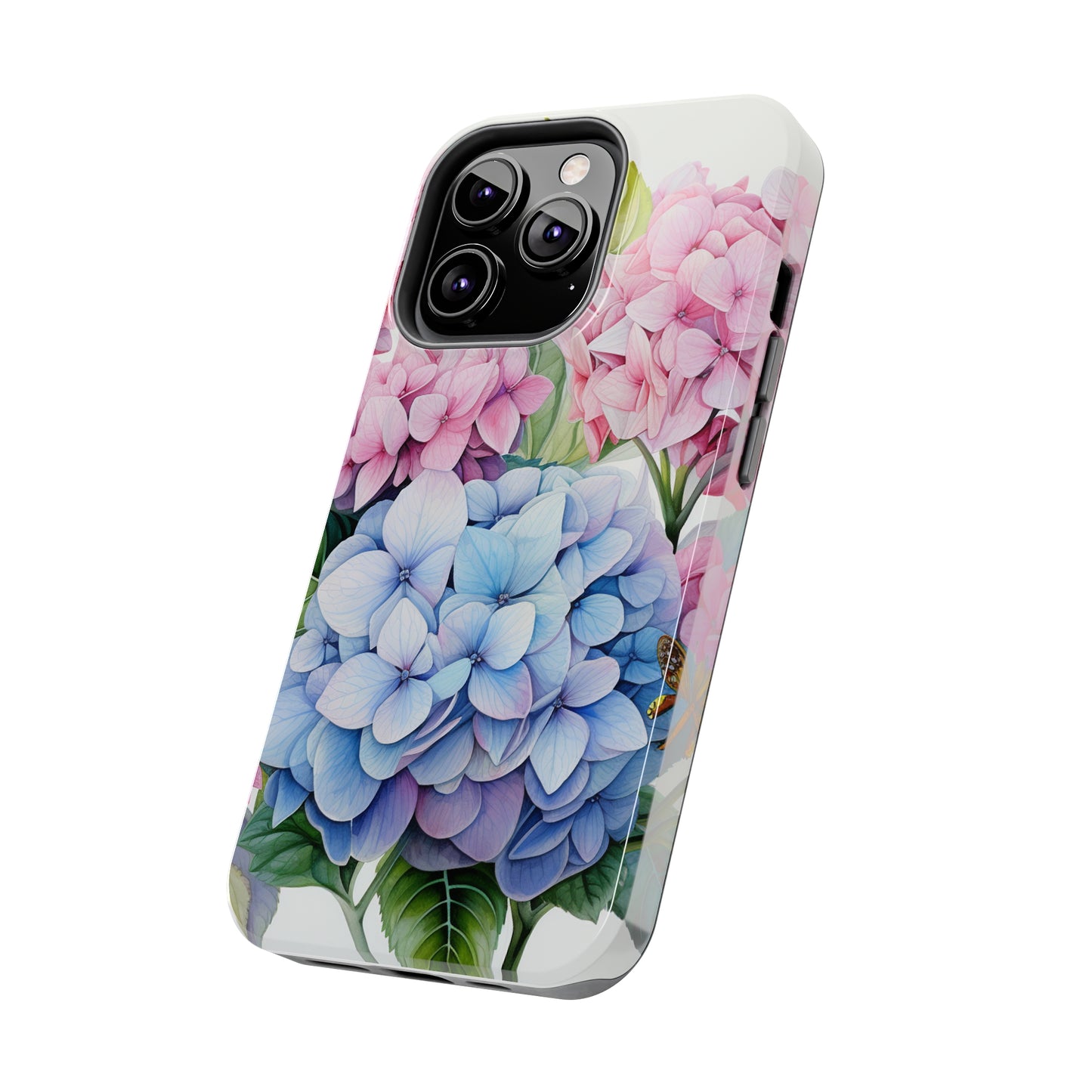 AI Hydrangeas Floral Pattern Phone Case for iPhone - Lightweight, Impact Resistant, Wireless Charging Compatible