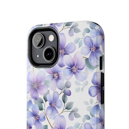 AI Violets Floral Pattern Phone Case for iPhone - Lightweight, Impact Resistant, Wireless Charging Compatible