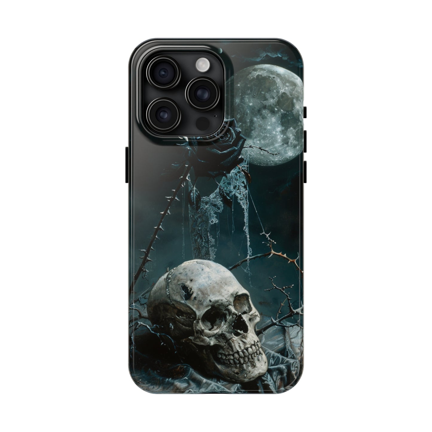 Gothic Skull and Black Rose Phone Case for iPhone - Lightweight, Impact Resistant, Wireless Charging Compatible