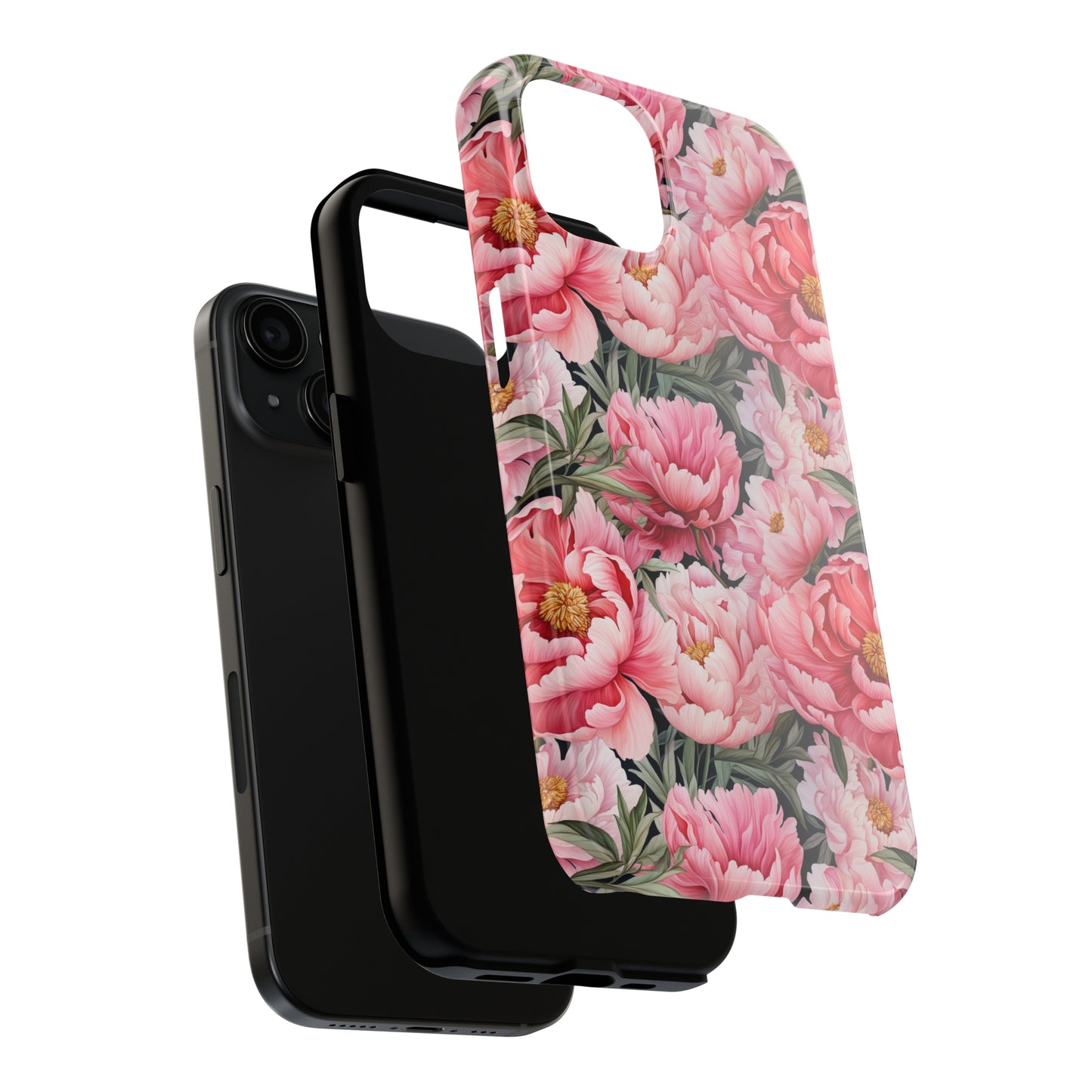 AI Peonies Floral Pattern Phone Case for iPhone - Lightweight, Impact Resistant, Wireless Charging Compatible